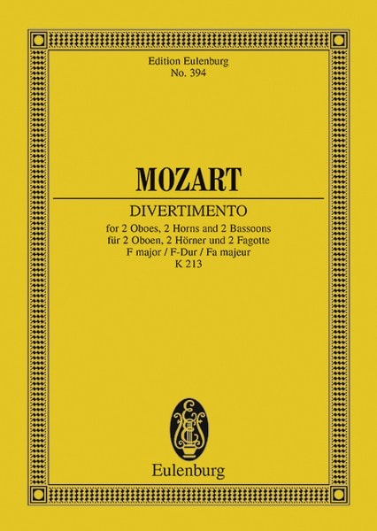 Mozart: Divertimento No. 8 F major KV 213 (Study Score) published by Eulenburg